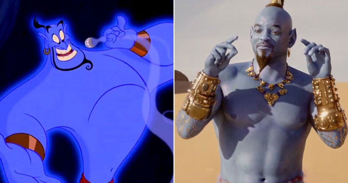 On the left, the original animated Genie. On the right, Will Smith as the Genie in the remake.