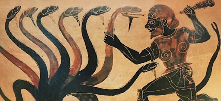 An Ancient Greek Vase depicting Hercules fighting the Hydra