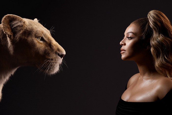 An image of a lion juxtaposed with Beyonce