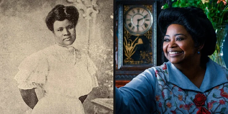 Madam CJ Walker on the left, and Octavia Spencer portraying her on the right.