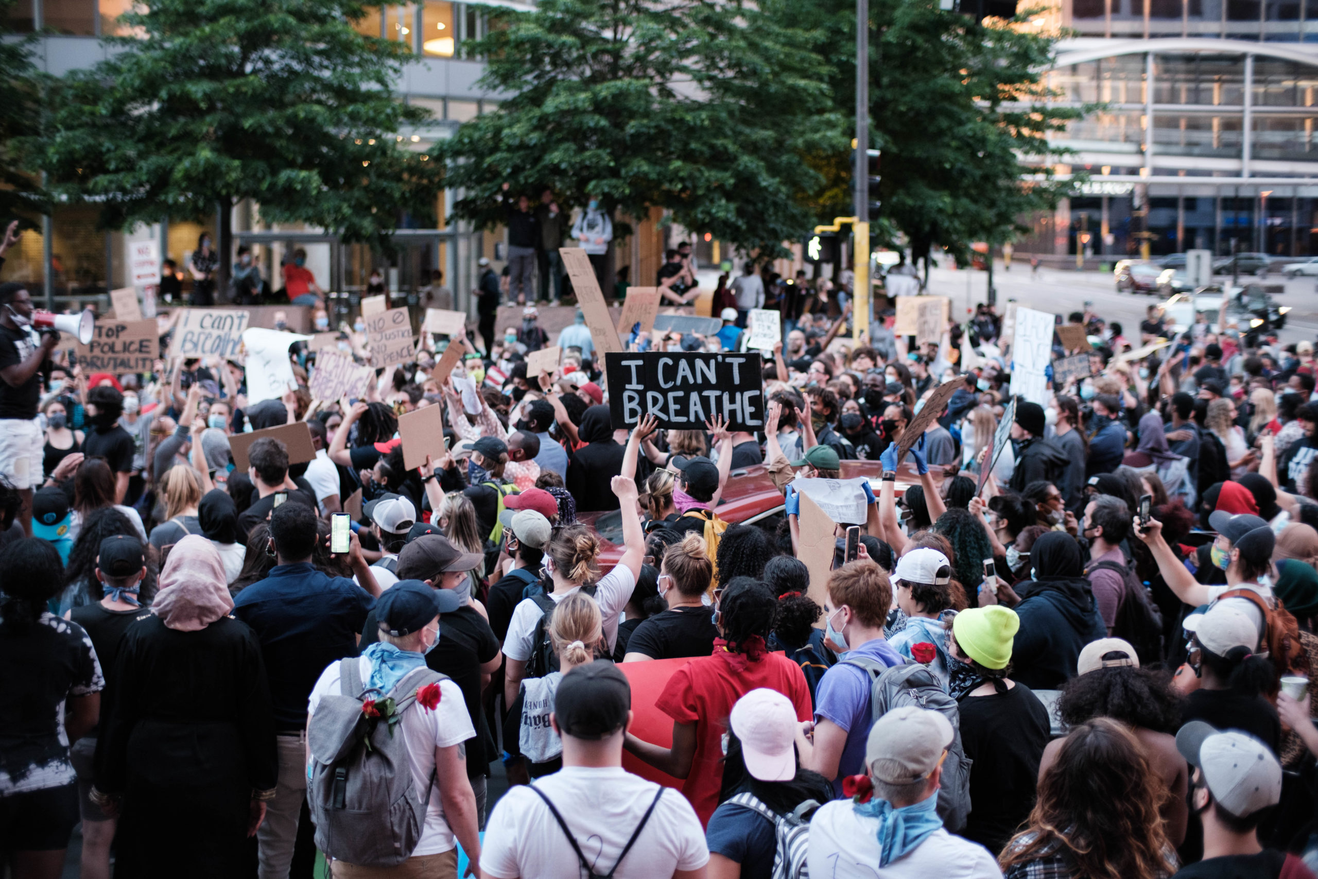 A large crowd in Minneapolis protesting the killing of George Floyd