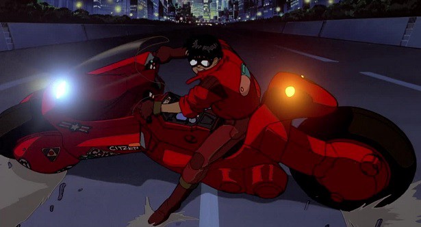 Image from Japanese Anime "Akira" of a character riding a motorcycle