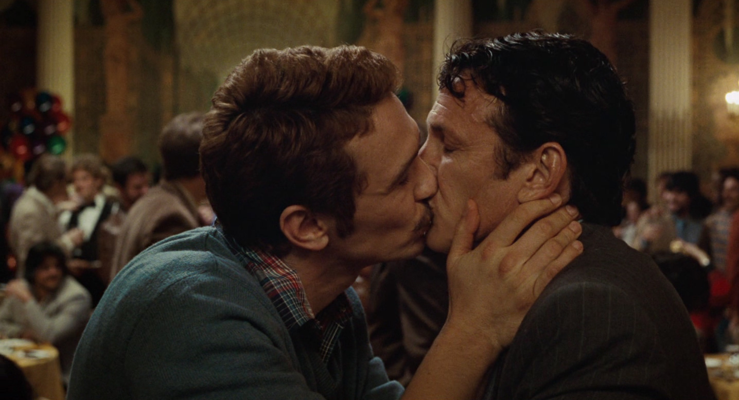 Scott and Harvey Milk kiss.