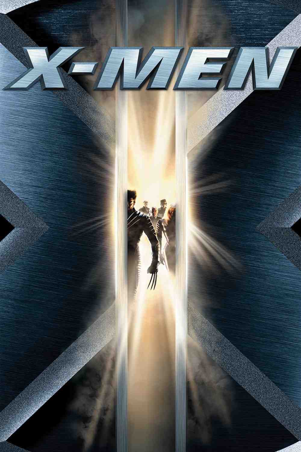 A poster reading X-Men at the top, with silhouettes framed by a large X