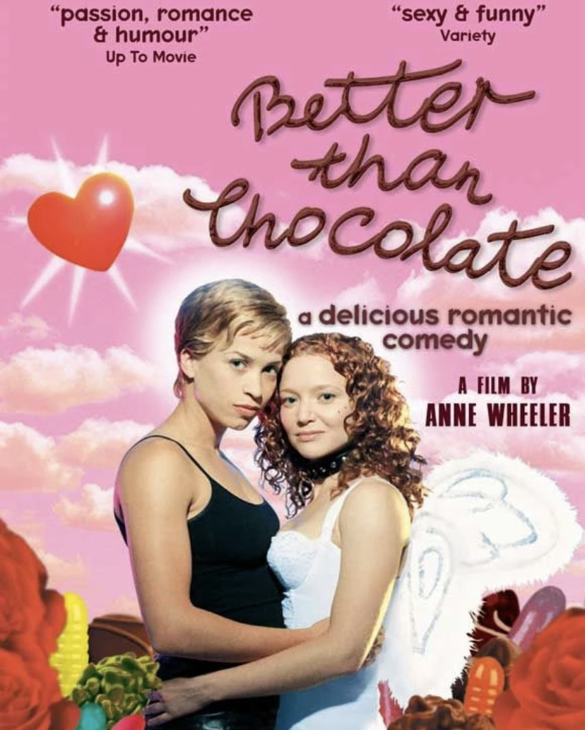 A promotional poster for ‘Better Than Chocolate’. Kim (Christina Cox) is pictured to the left. Maggie (Karyn Dwyer) is pictured to the right.