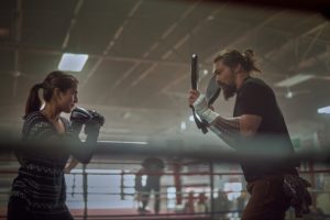 A still from "Sweet Girl" of Rachel and Ray training in the boxing ring