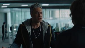 A still from "Free Guy" of Taika Waititi as Antoine yelling