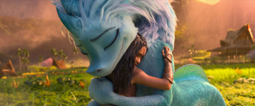 Raya and Sisu hugging in Raya and the Last Dragon