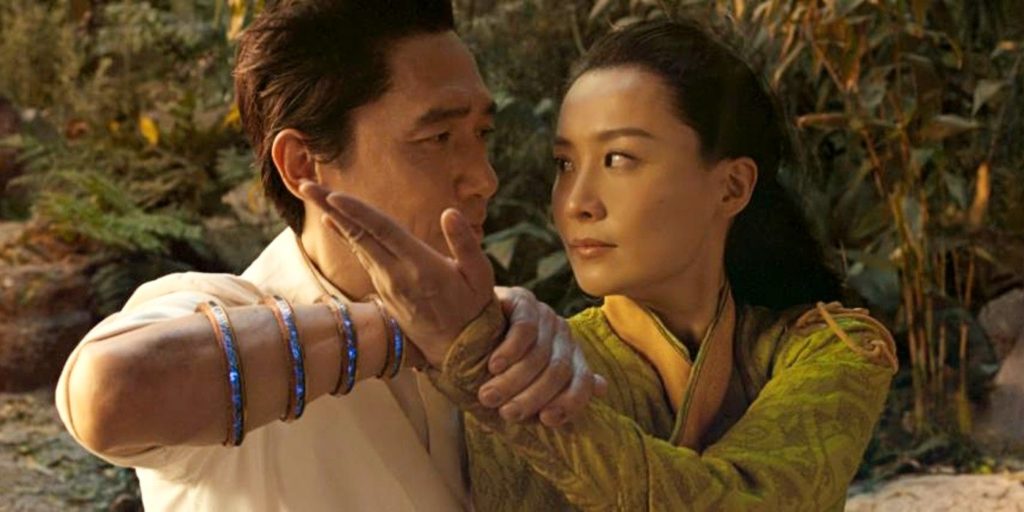 Tony Leung as Wenwu and Fala Chen as Jiang Li in Shang-Chi