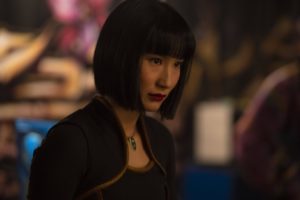 A still from 'Shang-Chi' of Xialing standing in the fight club