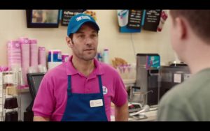 A still from "Ant-Man" of Scott Lang working at Baskin Robbins