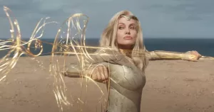 A still from Eternals of Angelina Jolie as Thena