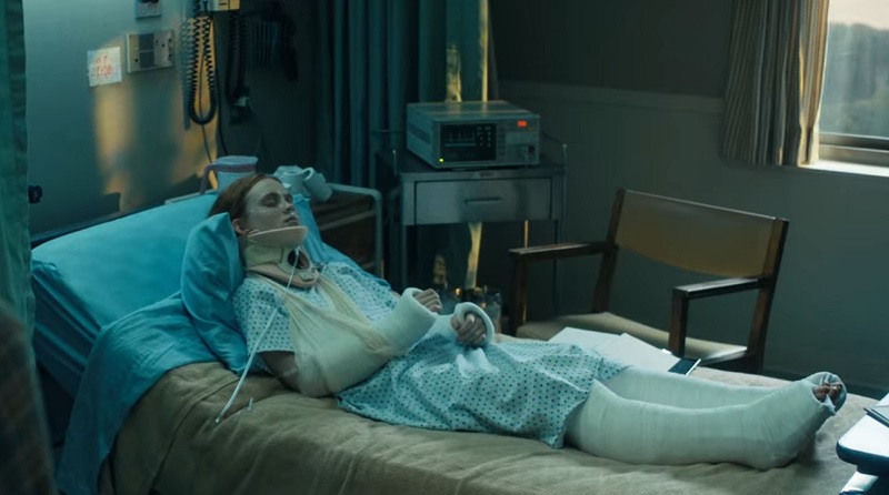 A still from Stranger Things season 4 volume 2 of Max in a coma in the hospital wrapped in bandages