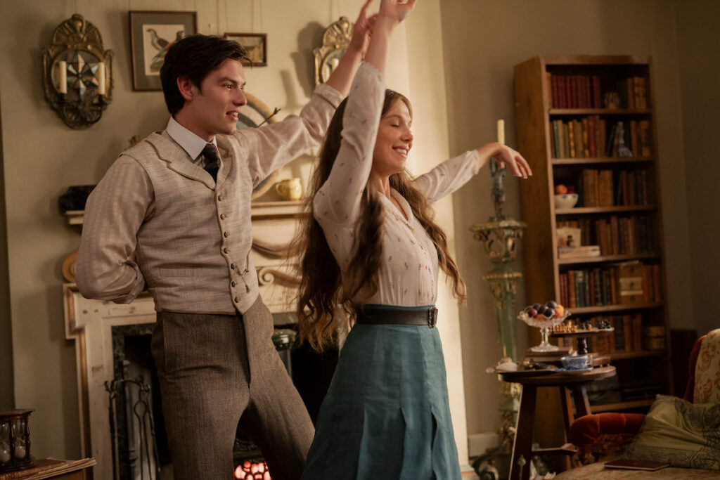 Millie Bobby Brown as Enola Holmes and Louis Partridge as the Viscount in Enola Holmes 3